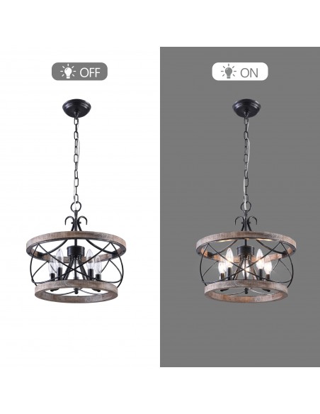 Oaks Aura Farmhouse 5-Light Cage Rustic Chandelier, Adjustable Height Industrial Pendant Ceiling Light for Kitchen Dining Room