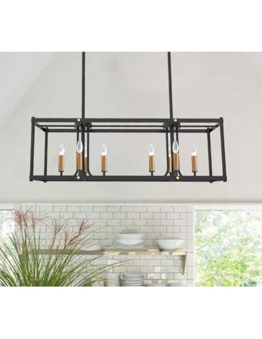 Oaks Aura Modern 8-Light American Rectangular Metal Black Chandelier For Dinning Room, Kitchen Island, Living Room