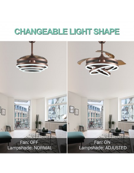 Oaks Aura 42in. DIY Shape LED Retractable Ceiling Fan With Light 6 Speed Latest DC Motor Remote Control Retractable Ceiling Fan