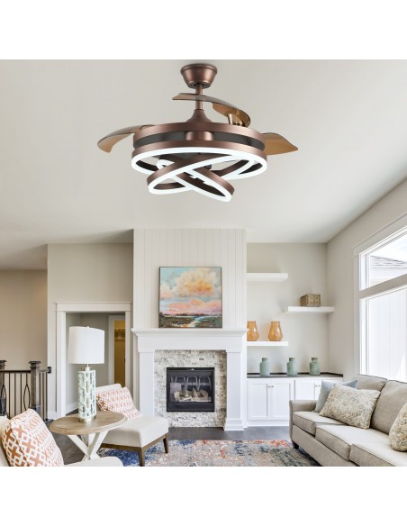 Oaks Aura 42in. DIY Shape LED Retractable Ceiling Fan With Light 6 Speed Latest DC Motor Remote Control Retractable Ceiling Fan