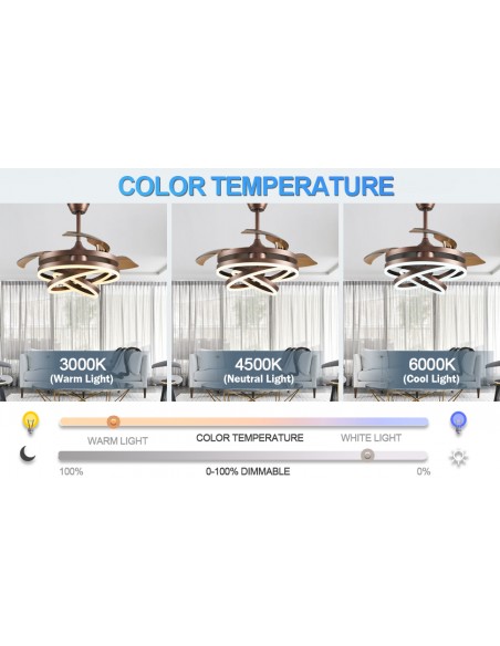 Oaks Aura 42in. DIY Shape LED Retractable Ceiling Fan With Light 6 Speed Latest DC Motor Remote Control Retractable Ceiling Fan