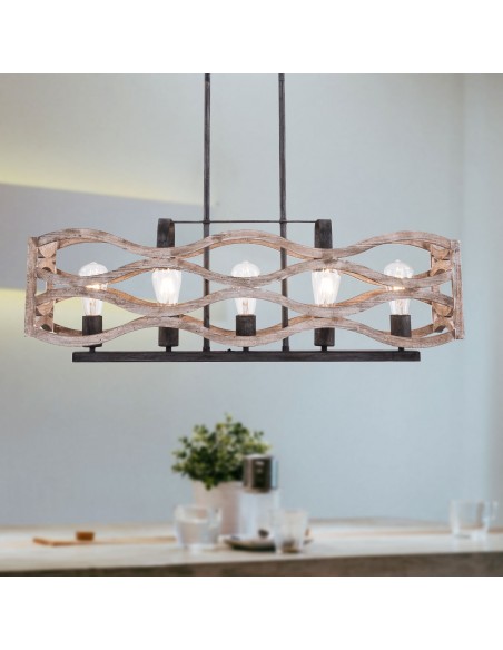 Oaks Aura Farmhouse Shabby Chic 5-Light Linear Wood Island Light