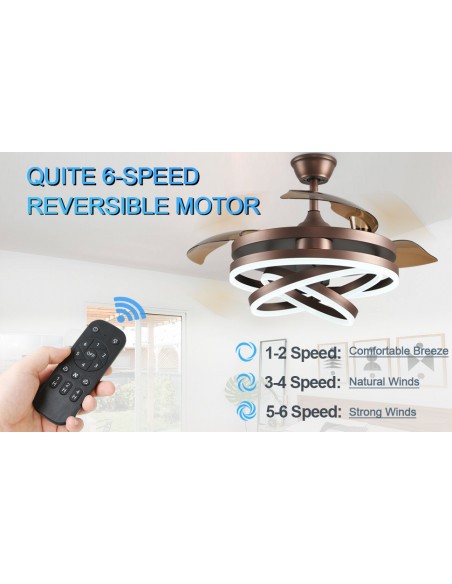 Oaks Aura 42in. DIY Shape LED Retractable Ceiling Fan With Light 6 Speed Latest DC Motor Remote Control Retractable Ceiling Fan