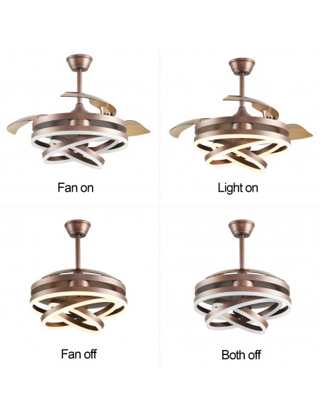 Oaks Aura 42in. DIY Shape LED Retractable Ceiling Fan With Light 6 Speed Latest DC Motor Remote Control Retractable Ceiling Fan