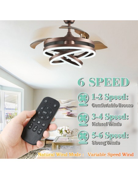 Oaks Aura 42in. DIY Shape LED Retractable Ceiling Fan With Light 6 Speed Latest DC Motor Remote Control Retractable Ceiling Fan