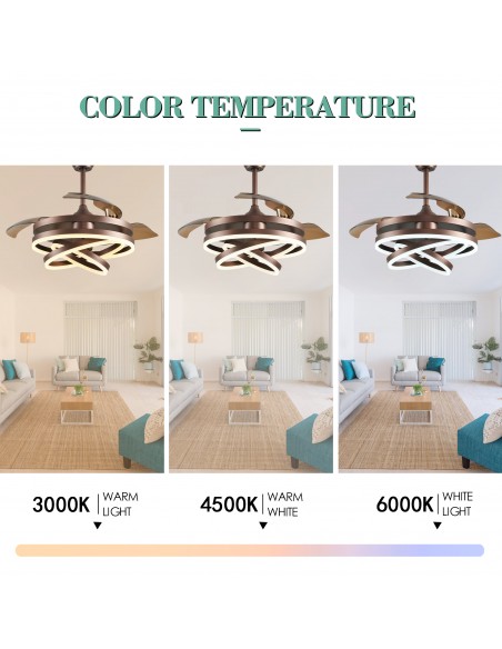 Oaks Aura 42in. DIY Shape LED Retractable Ceiling Fan With Light 6 Speed Latest DC Motor Remote Control Retractable Ceiling Fan