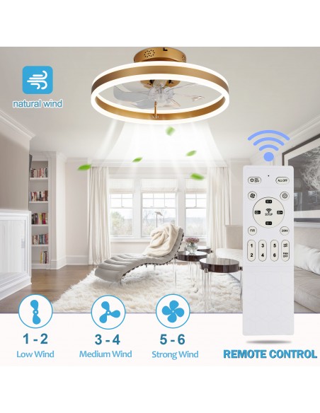Oaks Aura 20in.Bladeless Low Profile Ceiling Fan Flush Mount Smart App Remote  Control Dimmable Lighting