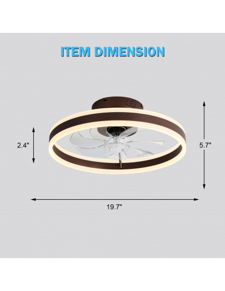 Oaks Aura 20in.Bladeless Low Profile Ceiling Fan Flush Mount Smart App Remote  Control Dimmable Lighting