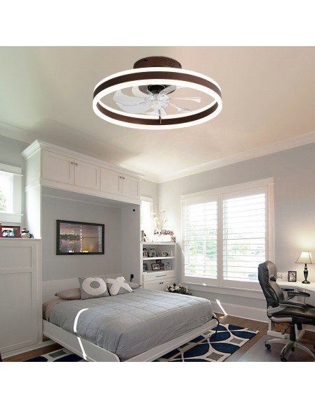 Oaks Aura 20in.Bladeless Low Profile Ceiling Fan Flush Mount Smart App Remote  Control Dimmable Lighting
