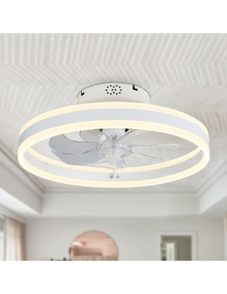 Oaks Aura 20in.Bladeless Low Profile Ceiling Fan Flush Mount Smart App Remote  Control Dimmable Lighting