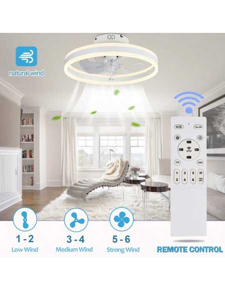 Oaks Aura 20in.Bladeless Low Profile Ceiling Fan Flush Mount Smart App Remote  Control Dimmable Lighting