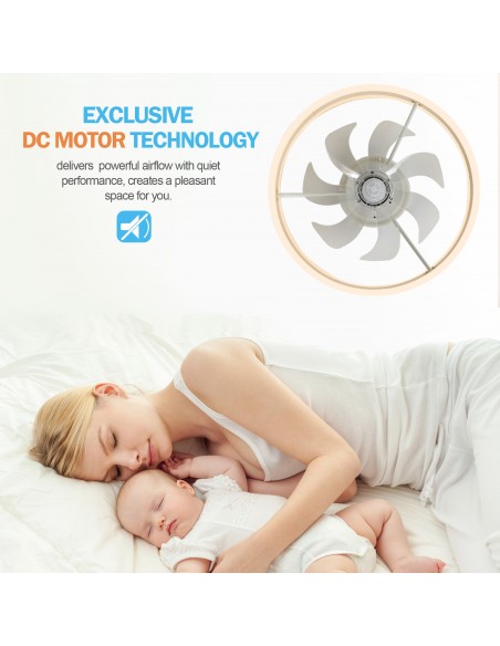 Oaks Aura 20in.Bladeless Low Profile Ceiling Fan Flush Mount Smart App Remote  Control Dimmable Lighting