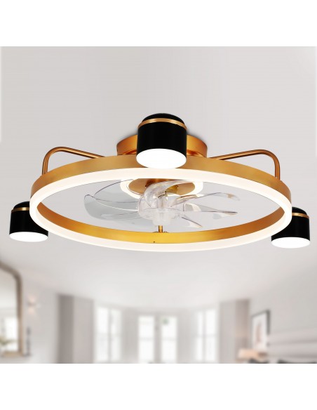 Oaks Aura 28in. LED Starry Night Bladeless Smart App Control Low Profile Ceiling Fan Flush Mount Dimmable Lighting ETA 2.28