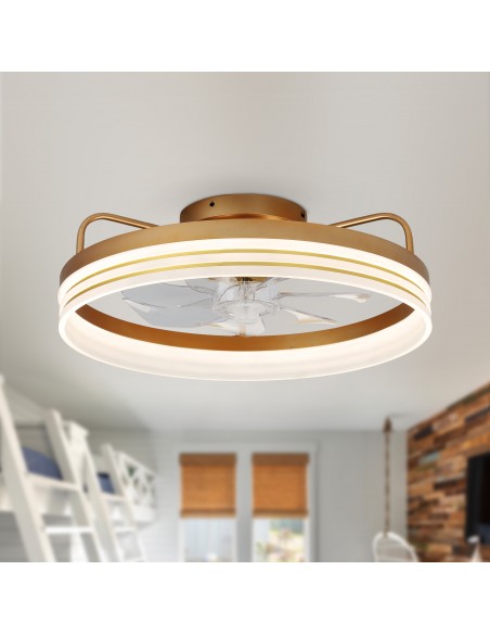Oaks Aura 20in.Bladeless Smart App Remote Control Low Profile 6-Speed Ceiling Fan DC Motor Flush Mount Dimmable Lighting ETA2.28