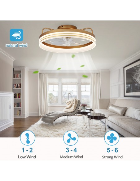 Oaks Aura 20in.Bladeless Smart App Remote Control Low Profile 6-Speed Ceiling Fan DC Motor Flush Mount Dimmable Lighting ETA2.28