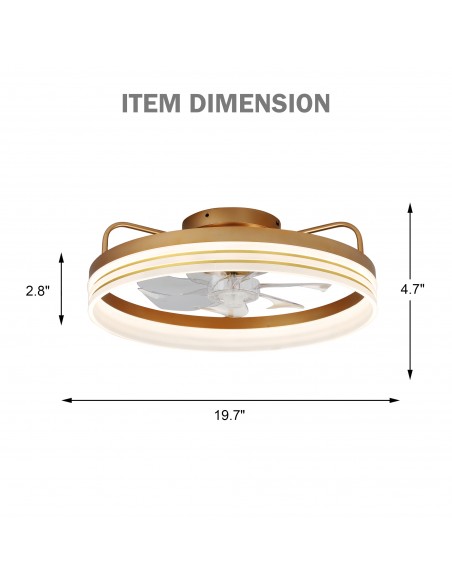 Oaks Aura 20in.Bladeless Smart App Remote Control Low Profile 6-Speed Ceiling Fan DC Motor Flush Mount Dimmable Lighting ETA2.28