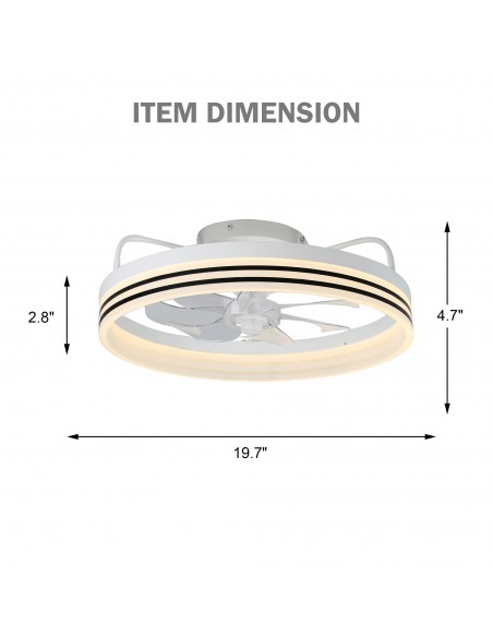 Oaks Aura 20in.Bladeless Smart App Remote Control Low Profile 6-Speed Ceiling Fan DC Motor Flush Mount Dimmable Lighting ETA2.28