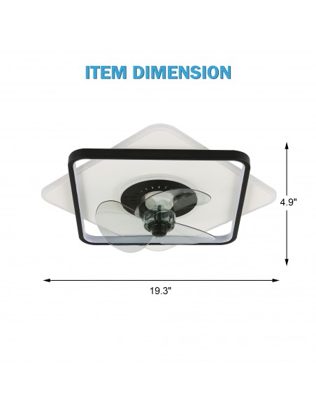 Oaks Aura 19.2 inch Square Low Profile Ceiling Fan with Remote Control and LED Light.