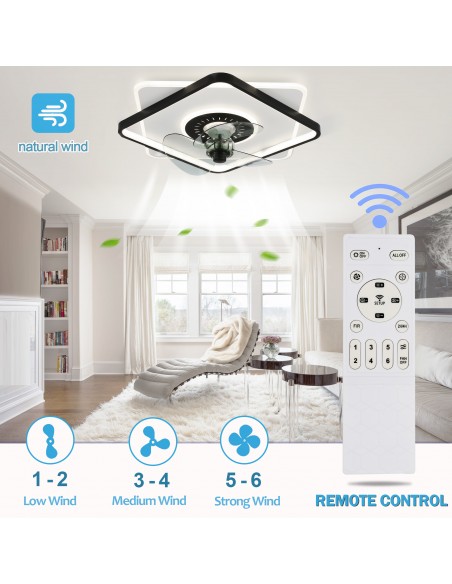 Oaks Aura 19.2 inch Square Low Profile Ceiling Fan with Remote Control and LED Light.