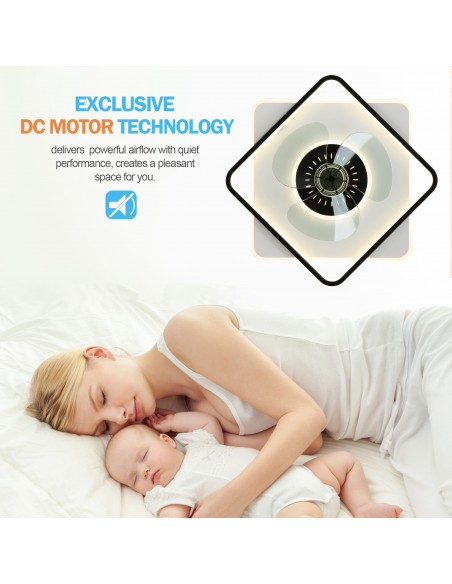 Oaks Aura 19.2 inch Square Low Profile Ceiling Fan with Remote Control and LED Light.