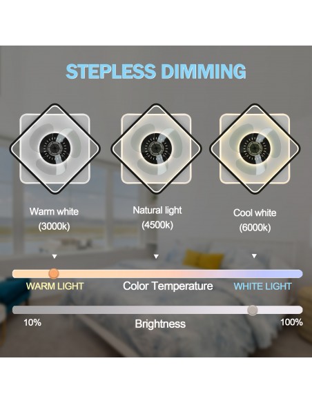 Oaks Aura 19.2 inch Square Low Profile Ceiling Fan with Remote Control and LED Light.