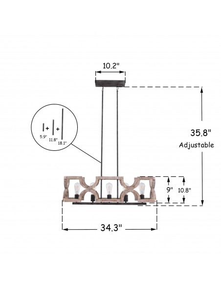 Oaks Aura French Country 5-Light Linear Wood Kitchen Island Light