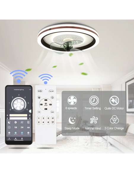 Oaks Aura 18.9 inch Smart App Remote Control Flush Mount Ceiling Fan with Light