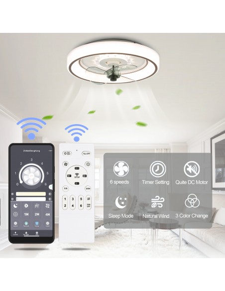 Oaks Aura 19 inch Smart App Remote Dual Control Low Profile Ceiling Fan with Light