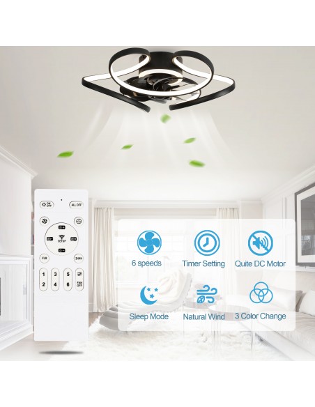Oaks Aura 22 inch Smart APP Remote Control 6-Speed Flush Mount Ceiling Fan with LED Light for Bedroom
