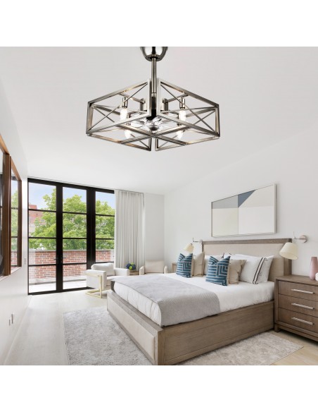 Oaks Aura 20 inch Industrial Low Profile Ceiling Fan with Light Nickel Caged Ceiling Fan with Remote Control