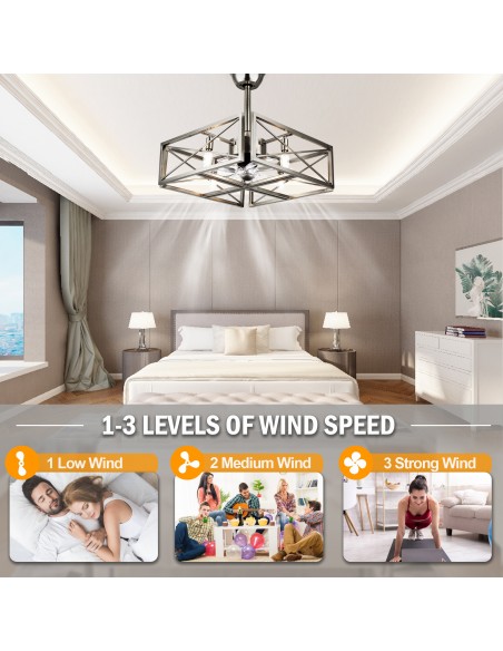 Oaks Aura 20 inch Industrial Low Profile Ceiling Fan with Light Nickel Caged Ceiling Fan with Remote Control