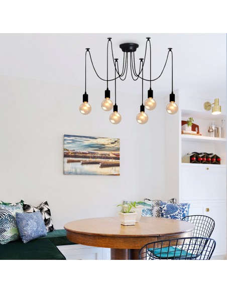 Oaks Aura Black 6-Bulbs, 10-Bulbs, 14-Blubs Arms Adjustable Spider Pendant Lighting for Dining Room, Living Room