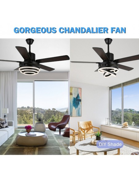 Oaks Aura 52 inch DIY Shape Reversible Ceiling Fan with LED Light Remote 6-Speed 3-Color Ceiling Fans