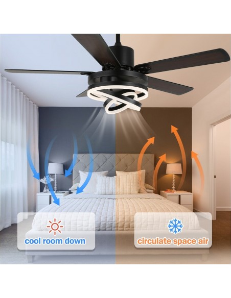 Oaks Aura 52 inch DIY Shape Reversible Ceiling Fan with LED Light Remote 6-Speed 3-Color Ceiling Fans
