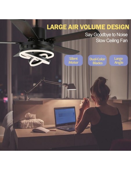 Oaks Aura 52 inch DIY Shape Reversible Ceiling Fan with LED Light Remote 6-Speed 3-Color Ceiling Fans