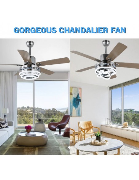 Oaks Aura 52 inch DIY Shape Reversible Ceiling Fan with LED Light Remote 6-Speed 3-Color Ceiling Fans