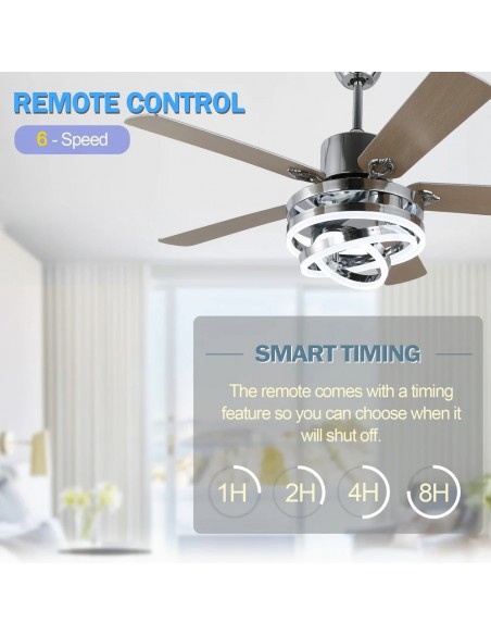 Oaks Aura 52 inch DIY Shape Reversible Ceiling Fan with LED Light Remote 6-Speed 3-Color Ceiling Fans