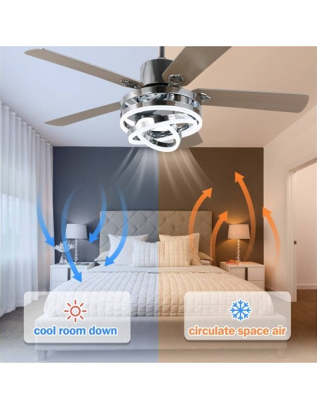 Oaks Aura 52 inch DIY Shape Reversible Ceiling Fan with LED Light Remote 6-Speed 3-Color Ceiling Fans