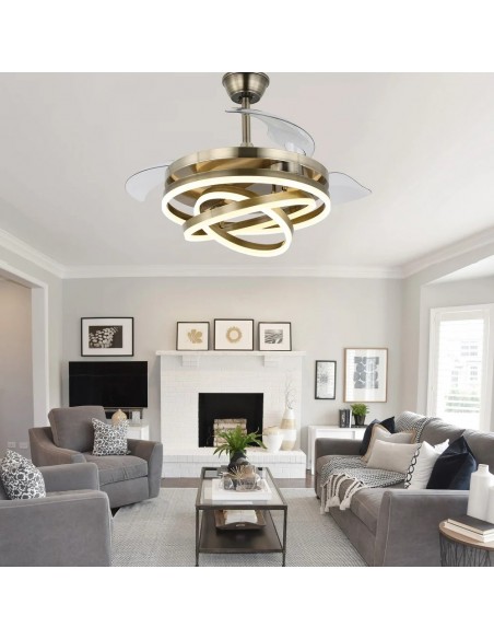 Oaks Aura 42in. DIY Shape LED Retractable Ceiling Fan With Light 6 Speed Latest DC Motor Remote Control Retractable Ceiling Fan