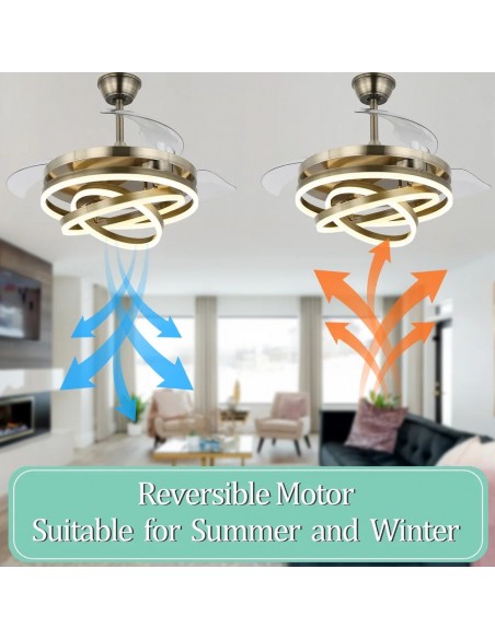 Oaks Aura 42in. DIY Shape LED Retractable Ceiling Fan With Light 6 Speed Latest DC Motor Remote Control Retractable Ceiling Fan