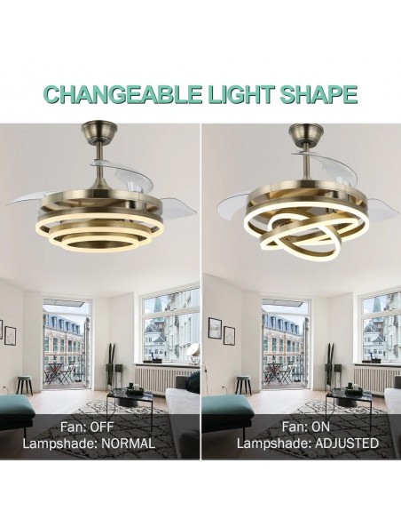 Oaks Aura 42in. DIY Shape LED Retractable Ceiling Fan With Light 6 Speed Latest DC Motor Remote Control Retractable Ceiling Fan