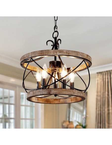 Oaks Aura Farmhouse 5-Light Cage Rustic Chandelier, Adjustable Height Industrial Pendant Ceiling Light for Kitchen Dining Room