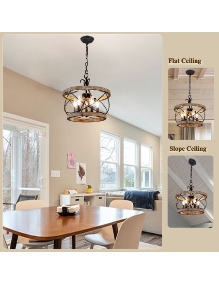 Oaks Aura Farmhouse 5-Light Cage Rustic Chandelier, Adjustable Height Industrial Pendant Ceiling Light for Kitchen Dining Room