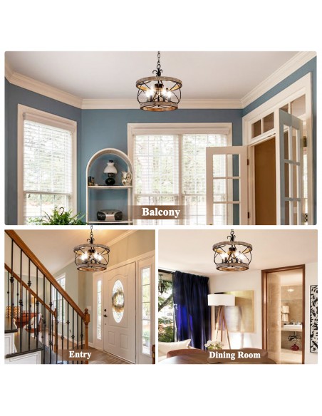 Oaks Aura Farmhouse 5-Light Cage Rustic Chandelier, Adjustable Height Industrial Pendant Ceiling Light for Kitchen Dining Room