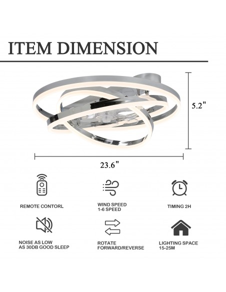 Oaks Aura 24 inch DIY Shape Low Profile Ceiling Fan Smart App Control Remote 6-Speed DC Motor Ceiling Lighting