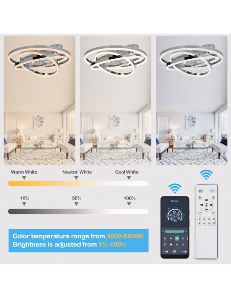 Oaks Aura 24 inch DIY Shape Low Profile Ceiling Fan Smart App Control Remote 6-Speed DC Motor Ceiling Lighting