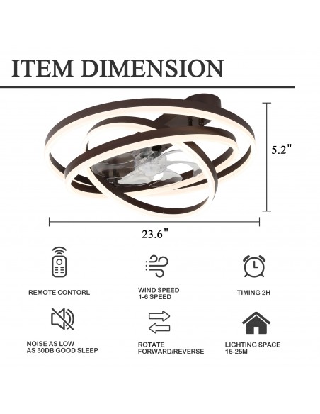 Oaks Aura 24 inch DIY Shape Low Profile Ceiling Fan Smart App Control Remote 6-Speed DC Motor Ceiling Lighting