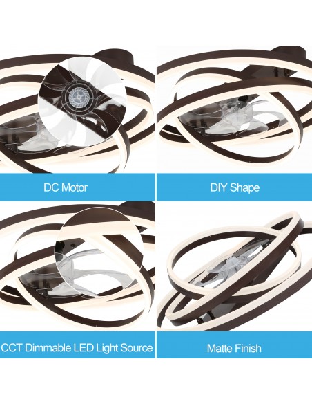 Oaks Aura 24 inch DIY Shape Low Profile Ceiling Fan Smart App Control Remote 6-Speed DC Motor Ceiling Lighting