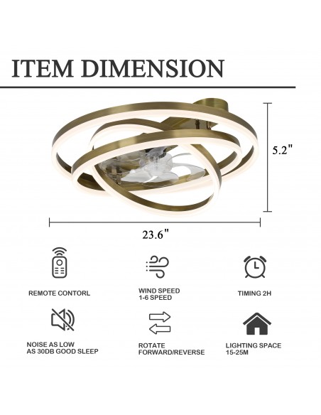 Oaks Aura 24 inch DIY Shape Low Profile Ceiling Fan Smart App Control Remote 6-Speed DC Motor Ceiling Lighting