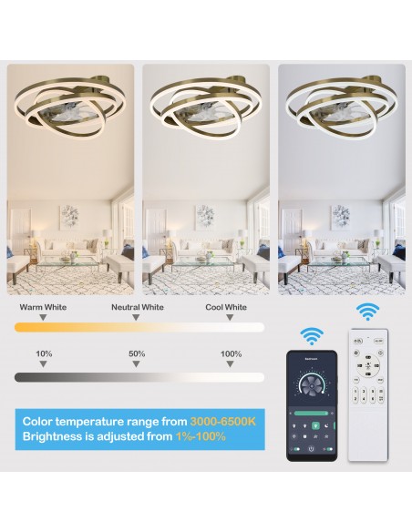 Oaks Aura 24 inch DIY Shape Low Profile Ceiling Fan Smart App Control Remote 6-Speed DC Motor Ceiling Lighting